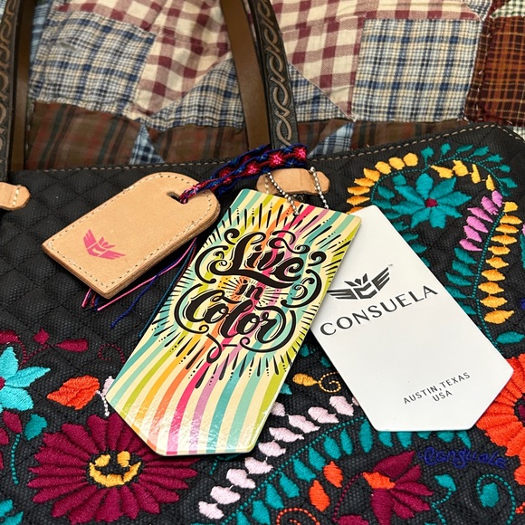 Consuela Black Tote with Multicolor Floral Embroidery - Picture 6 of 16